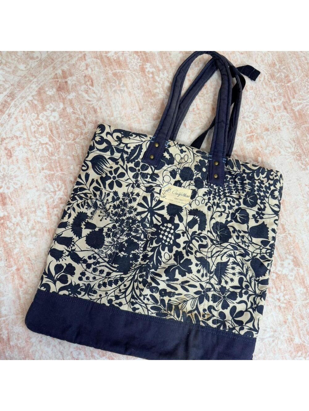 Vintage AE Outfitters navy floral canvas tote bag